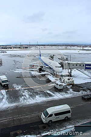 Chitose airport on a snowy day Sapporo Editorial Stock Photo