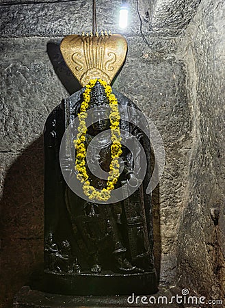 Black Shiva at Sampige Siddeshwara Temple, Fort of Chitradurga, Karnataka, India Stock Photo