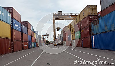 Inside of chittagong port yard and container handling from ship.loading unloading photographs. Editorial Stock Photo