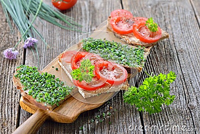 Chives and tomato snack Stock Photo