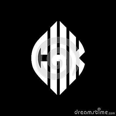 CHK circle letter logo design with circle and ellipse shape. CHK ellipse letters with typographic style. The three initials form a Vector Illustration