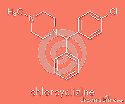 Chlorcyclizine antihistamine drug molecule. Used in treatment of allergy, urticaria, rhinitis and pruritus and possibly also to. Stock Photo