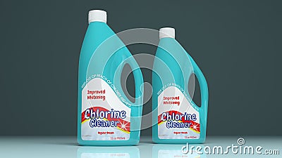 Chlorine cleaner plastic bottles. 3d illustration Cartoon Illustration