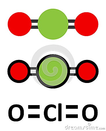 Chlorine dioxide (ClO2) molecule. Used in pulp bleaching and for disinfection of drinking water Vector Illustration