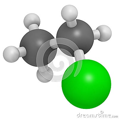 Chloroethane (ethylchloride) molecule. Used as mild topical anesthetic agent and as recreational inhalant drug Stock Photo