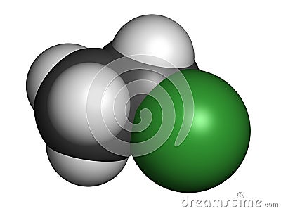 Chloroethane (ethylchloride) molecule. Used as mild topical anesthetic agent and as recreational inhalant drug Stock Photo