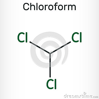 Chloroform or trichloromethane molecule. It is anesthetic, euphoriant, anxiolytic and sedative. Structural chemical formula Vector Illustration