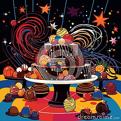 Choco-Fiesta: A Tempting Symphony of Decadent Chocolate Treats Cartoon Illustration