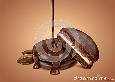 Choco pie with dripping syrup Vector Illustration