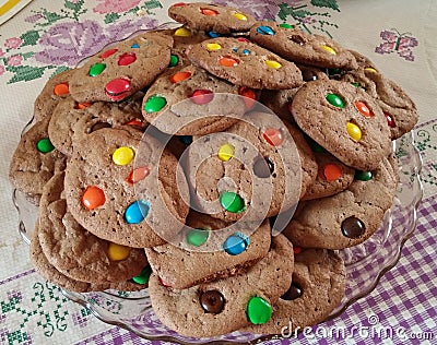 Chocolat cookies with colored drops Stock Photo