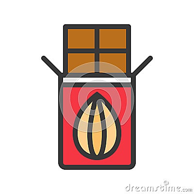 Chocolate almond bar icon.editable line Vector Illustration