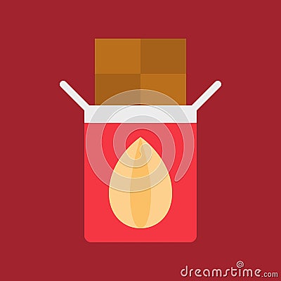 Chocolate almond bar icon, flat style xmas food Vector Illustration