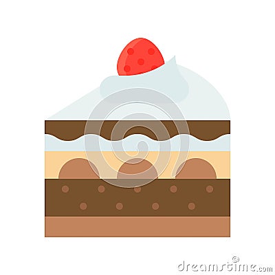 Chocolate almond cake vector illustration, flat style icon Vector Illustration