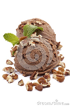 Chocolate almond premium ice cream with mint leaf Stock Photo