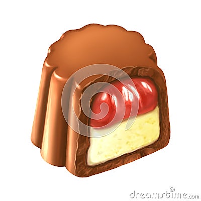 Chocolate candy with berry jelly and vanilla cream. Realistic vector tracing Vector Illustration