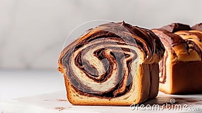 Chocolate Babka or Brioche Bread. Homemade Sweet Desert Pastry. Generative AI Stock Photo