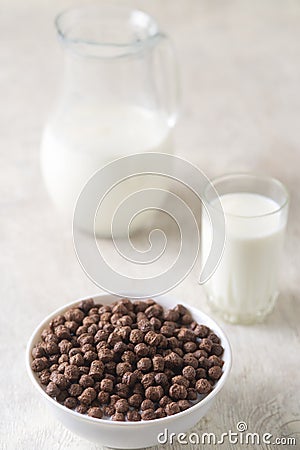 Chocolate balls, fresh cows milk Stock Photo