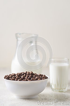 Chocolate balls, fresh cows milk Stock Photo