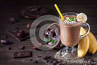 Chocolate banana smoothie with coconut milk Stock Photo