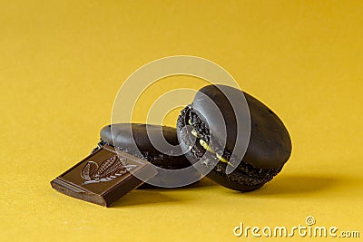 Chocolate-bananas macaron cookies Stock Photo