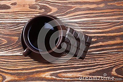 Chocolate bar with cup coffee Stock Photo