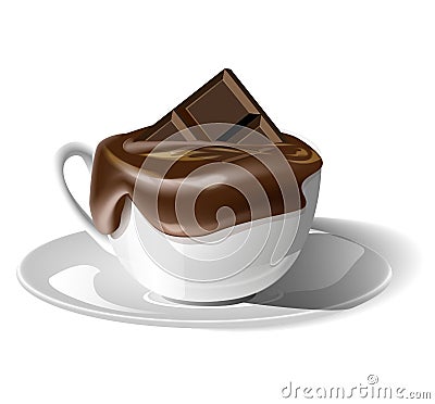 Chocolate bar melted in a Cup on a white background. Vector Illustration