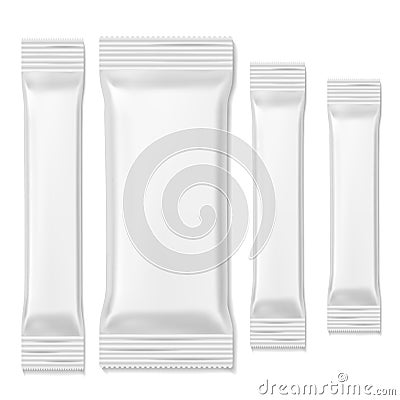 Chocolate bar packs. Biscuits white packing sticks food snacks, stick blank template. Promo realistic wrap packing Vector Illustration