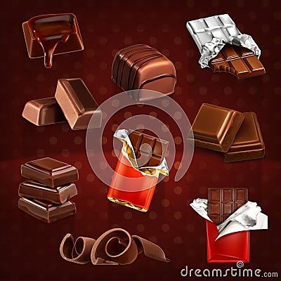 Chocolate bars and pieces Vector Illustration