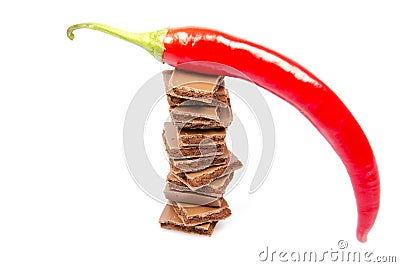 Chocolate Bars With Red Hot Pepper Stock Photo