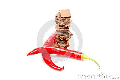 Chocolate Bars With Red Hot Pepper Stock Photo