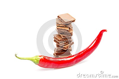 Chocolate Bars With Red Hot Pepper Stock Photo