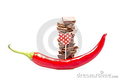 Chocolate Bars With Red Hot Pepper Stock Photo