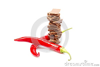 Chocolate Bars With Red Hot Pepper Stock Photo