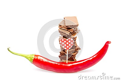 Chocolate Bars With Red Hot Pepper Stock Photo