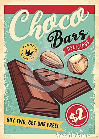 Chocolate bars retro ad for candy store Vector Illustration