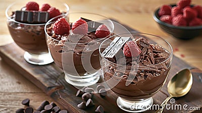 Chocolate bingsu or ice snow flake with Sweetened condensed milk in korea style wood. Generative Ai Stock Photo