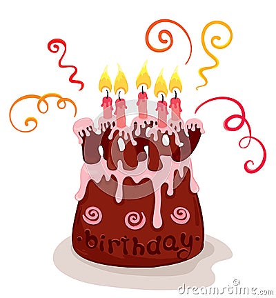 Chocolate birthday cake Vector Illustration