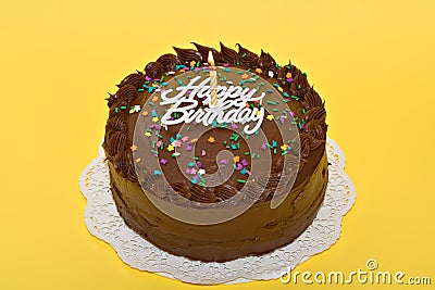 Chocolate birthday cake Stock Photo