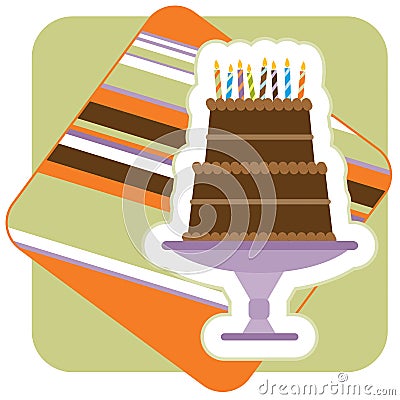 Chocolate Birthday Cake Vector Illustration