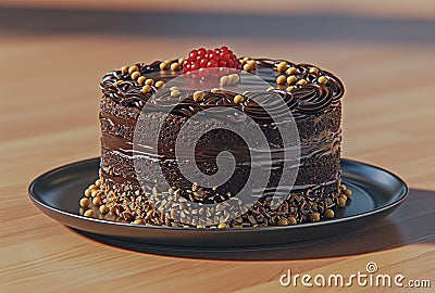 chocolate birthday cake on a plate animated sequence Stock Photo