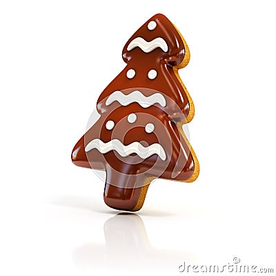 Chocolate biscuit gingerbread Christmas tree on white Cartoon Illustration