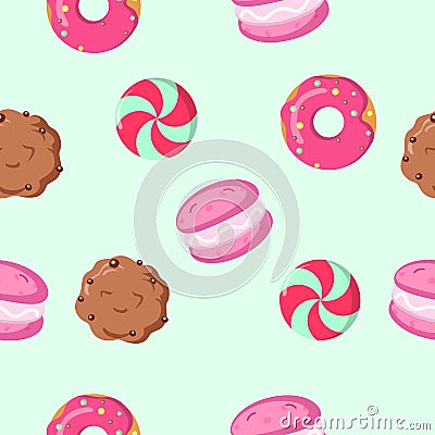 Chocolate Biscuit Macaroon Candy Seamless Pattern Vector Illustration