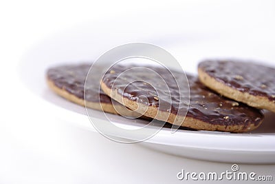 Chocolate biscuits on a white plate Stock Photo