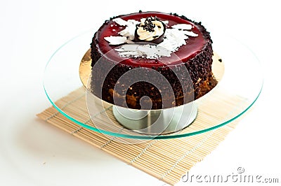 Chocolate black forest cream cake isolated Stock Photo