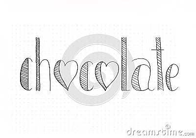 `Chocolate` black hand lettering inscription with hearts and stripes Stock Photo