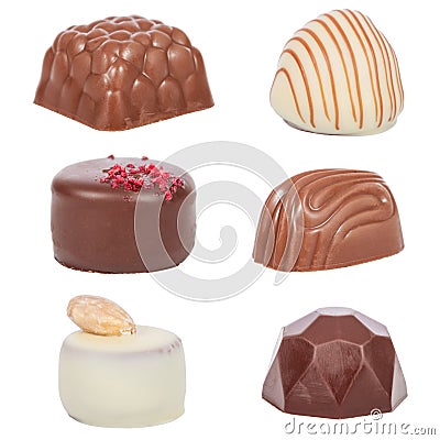 Chocolate bonbons, aka bon-bons or truffles isolated on white Stock Photo