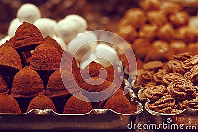 Chocolate bonbons easter eggs selection candy sweet for background Stock Photo