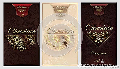 Chocolate box cover design vintage background mandala with golden lace ornaments and art deco floral decorative elements Vector Illustration