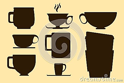 Chocolate brown coffee cup silhouette on yellow background illustration Cartoon Illustration