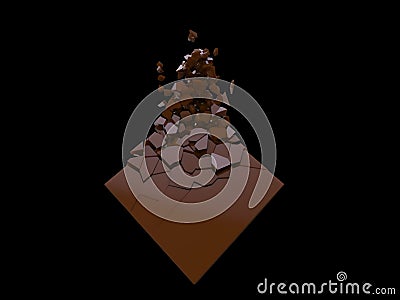 Chocolate brown cube breaking into small fragments Stock Photo